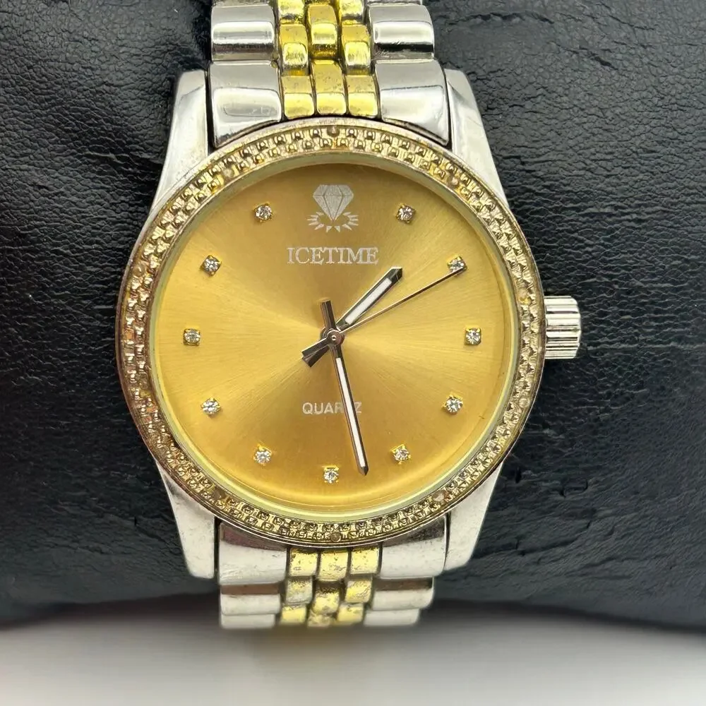IceTime Jubilee Gold Dial Two-tone Steel Bracelet Watch Working New Battery